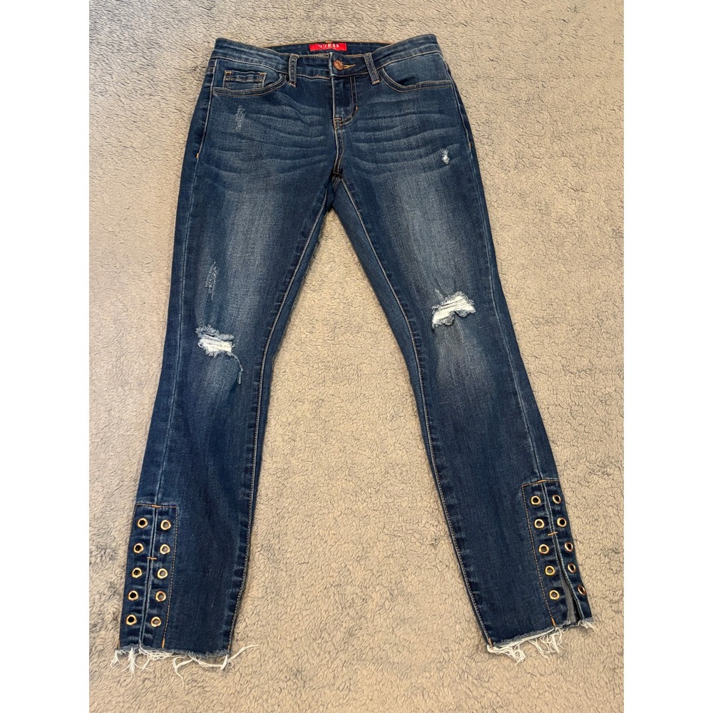 GUESS Los Angeles Grommet Ankle Skinny Jeans Dark Wash Distressed Size 25 Q90A05